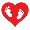 Illustration of traces of children`s feet with a heart